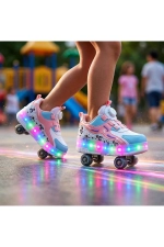 Pink LED Light Up Roller Shoes - Detachable Wheeled Sneakers for Girls Photograph-6