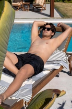 Quick Dry Black Men's Swim Shorts with Pockets - Beach & Pool Swimwear Photograph-4