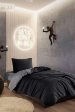 Single Duvet Cover Set with Fitted Sheet Black Photograph-1