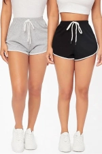 Women's 2-Pack Gray and Black Mini Sports Shorts with White Piping Photograph-1