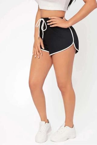Women's 2-Pack Gray and Black Mini Sports Shorts with White Piping