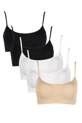 Women's 5-Pack Multicolor Strappy Padded Sports Bra Half Cami