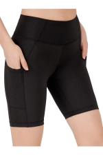 Women's Black High-Waisted Tummy Control Biker Shorts with Pockets - Sculpting Sport Leggings Photograph-1