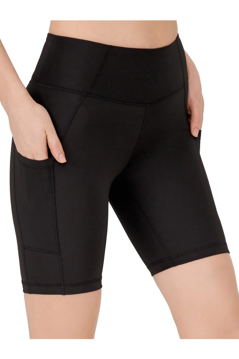 Women's Black High-Waisted Tummy Control Biker Shorts with Pockets - Sculpting Sport Leggings