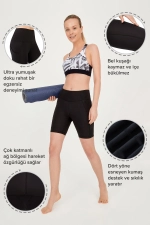 Women's Black High-Waisted Tummy Control Biker Shorts with Pockets - Sculpting Sport Leggings Photograph-3