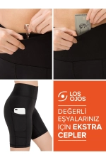 Women's Black High-Waisted Tummy Control Biker Shorts with Pockets - Sculpting Sport Leggings Photograph-4