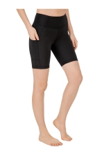 Women's Black High-Waisted Tummy Control Biker Shorts with Pockets - Sculpting Sport Leggings Photograph-5