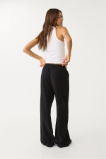 Women's Black Linen Blend Wide Leg Trousers Photograph-4