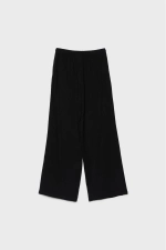 Women's Black Linen Blend Wide Leg Trousers Photograph-6