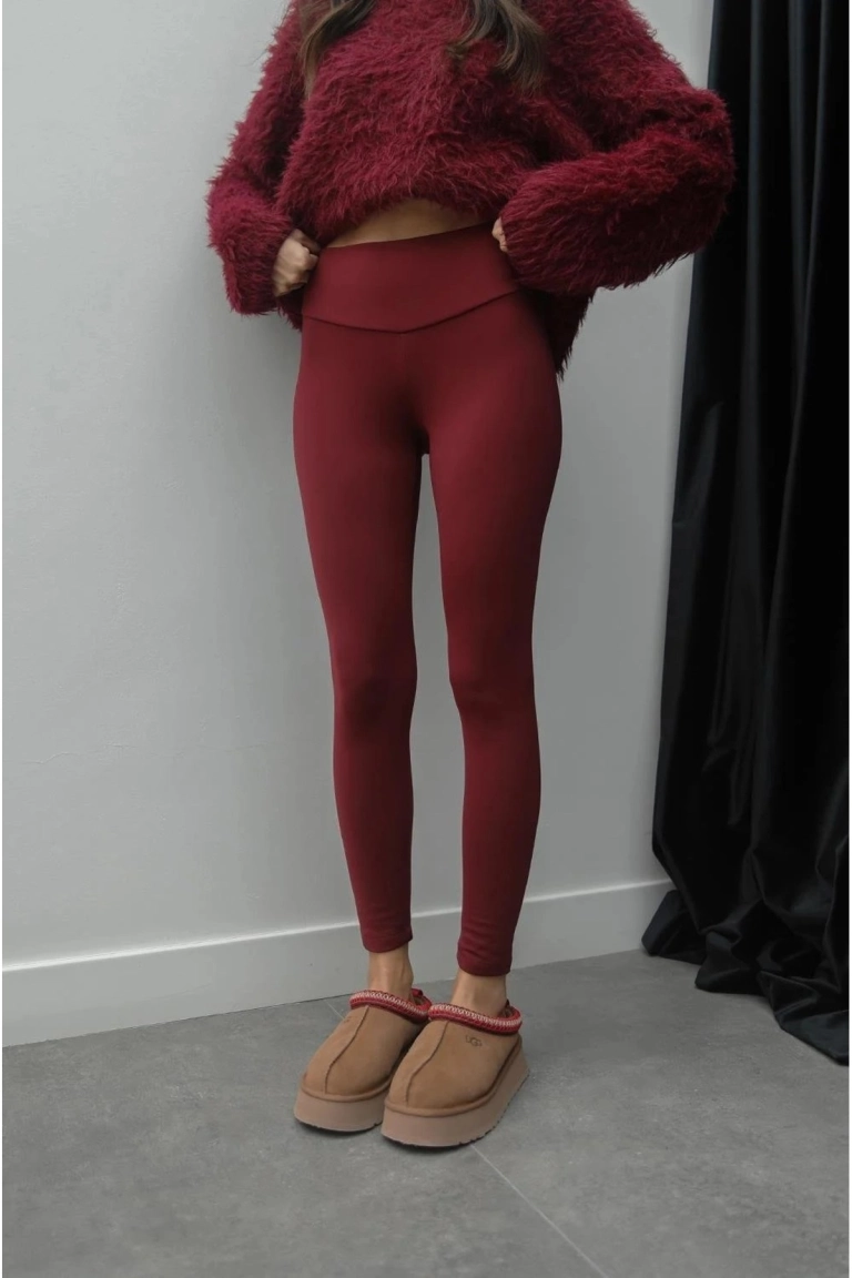 Women's Burgundy High Waisted Shaping Casual and Sports Leggings