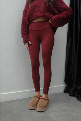 Women's Burgundy High Waisted Shaping Casual and Sports Leggings