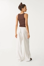 Dames Wijde Broek Linnenmix Ecru Foto-4
