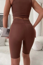 Women's High Waisted Shaping Matte Biker Shorts - Brown Photograph-2