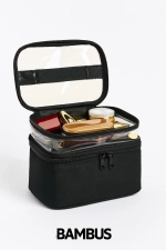 Women's Makeup Bag - Dual Compartment Hanging Foldable Travel & Cosmetic Organizer - Black Photograph-1