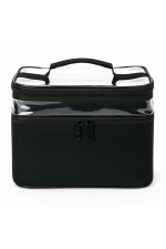 Women's Makeup Bag - Dual Compartment Hanging Foldable Travel & Cosmetic Organizer - Black Photograph-2