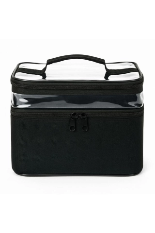 Women's Makeup Bag - Dual Compartment Hanging Foldable Travel & Cosmetic Organizer - Black