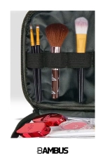 Women's Makeup Bag - Dual Compartment Hanging Foldable Travel & Cosmetic Organizer - Black Photograph-4