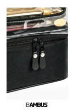 Women's Makeup Bag - Dual Compartment Hanging Foldable Travel & Cosmetic Organizer - Black Photograph-6