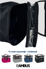 Women's Makeup Bag - Dual Compartment Hanging Foldable Travel & Cosmetic Organizer - Black Photograph-8