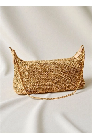 Women's Sparkly Mesh Knit Chain Hand and Shoulder Bag