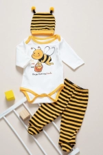 Gelbes Bienen-Design Unisex Baby 3-teiliges Body-Set foto-1